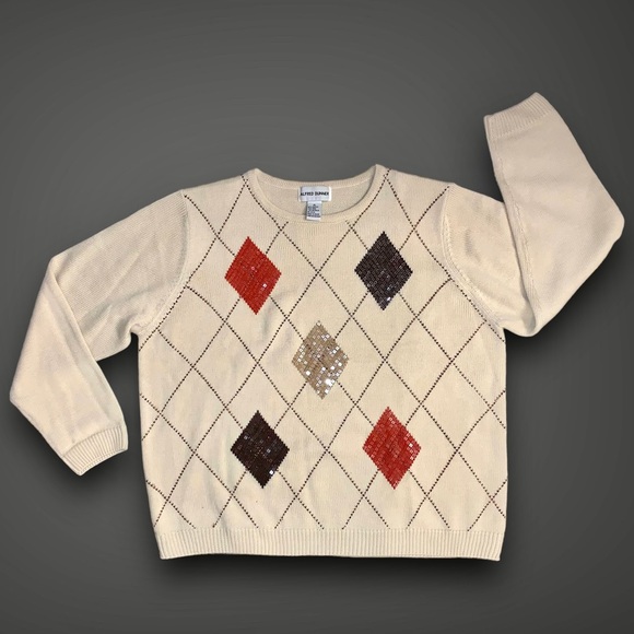 v i n t a g e :: Slouchy Argyle Sequin Grandma Knit Sweater - Picture 3 of 10